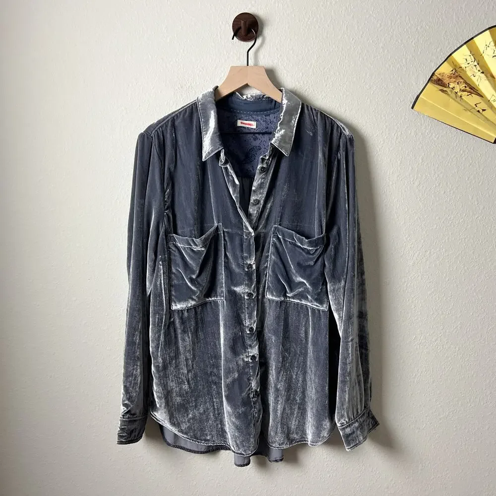 pilcro anthropologie hadley purple relaxed velvet buttondown shirt blouse - Picture 8 of 10